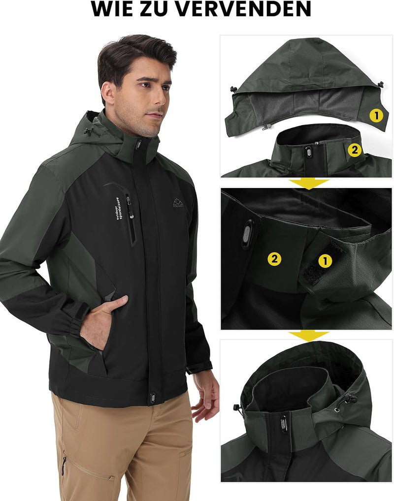 donhobo Herren Regenjacke Wasserdicht Atmungsaktiv Winddichte Funktionsjacke Outdoor Wanderjacke Sof