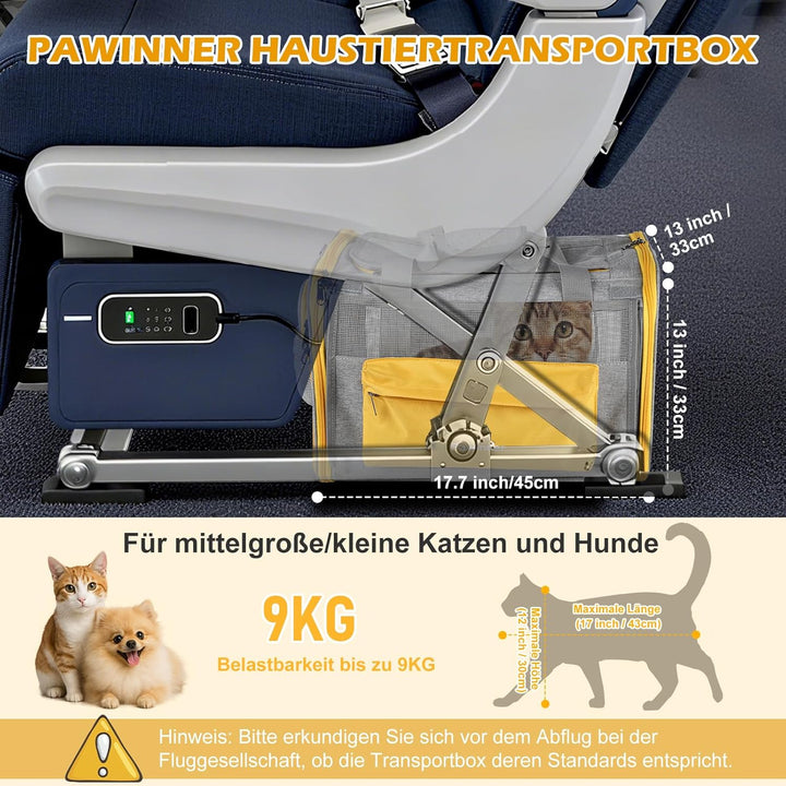 Pawinner Transportbox Katze Hunde mit Rollen, 45x33x33 cm Hundebox mit Trolley für Auto & Flugzeug,