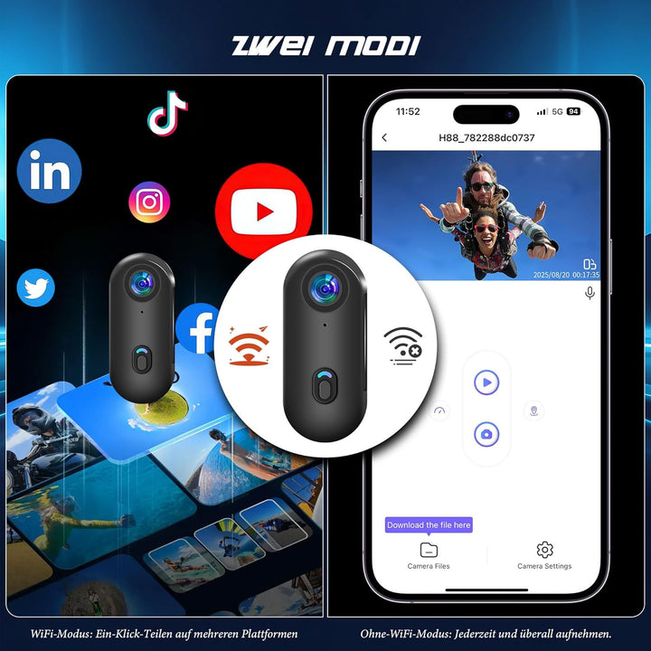 Action Cam 4K,Mini Sportkamera WiFi mit 64G Speicherkarte,Unterwasserkamera,Freihand-POVs,Überall An