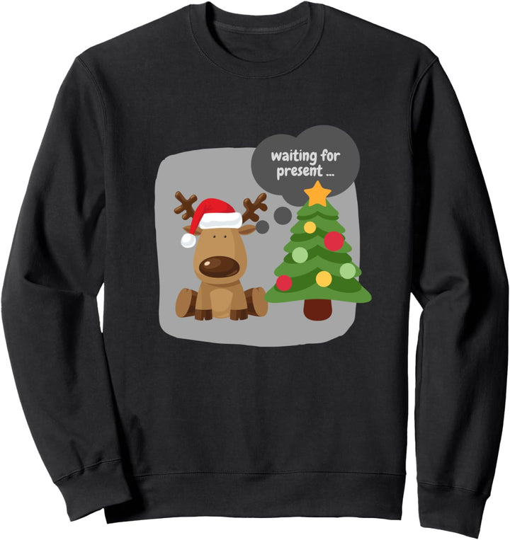 Weihnachten Rentier wartet auf das Geschenk unter dem Baum Sweatshirt
