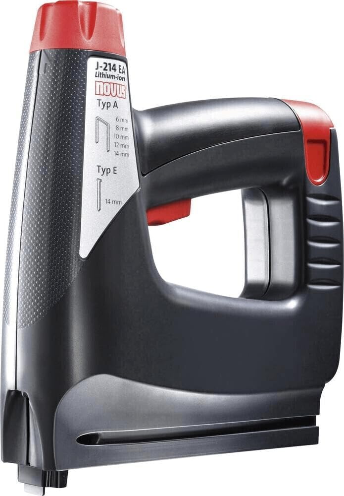 Novus Akku-Tacker J-214 im Koffer, Elektrotacker, 3.6 V Akku, LED-Arbeits-Licht, Schlagkraftregelung
