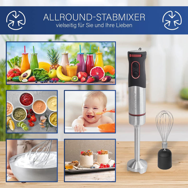 Stabmixer Set | 2in1 Handmixer Set inkl. Schneebesen + Pürierstab | Mixer mit XXL-Mixstab | ideal fü