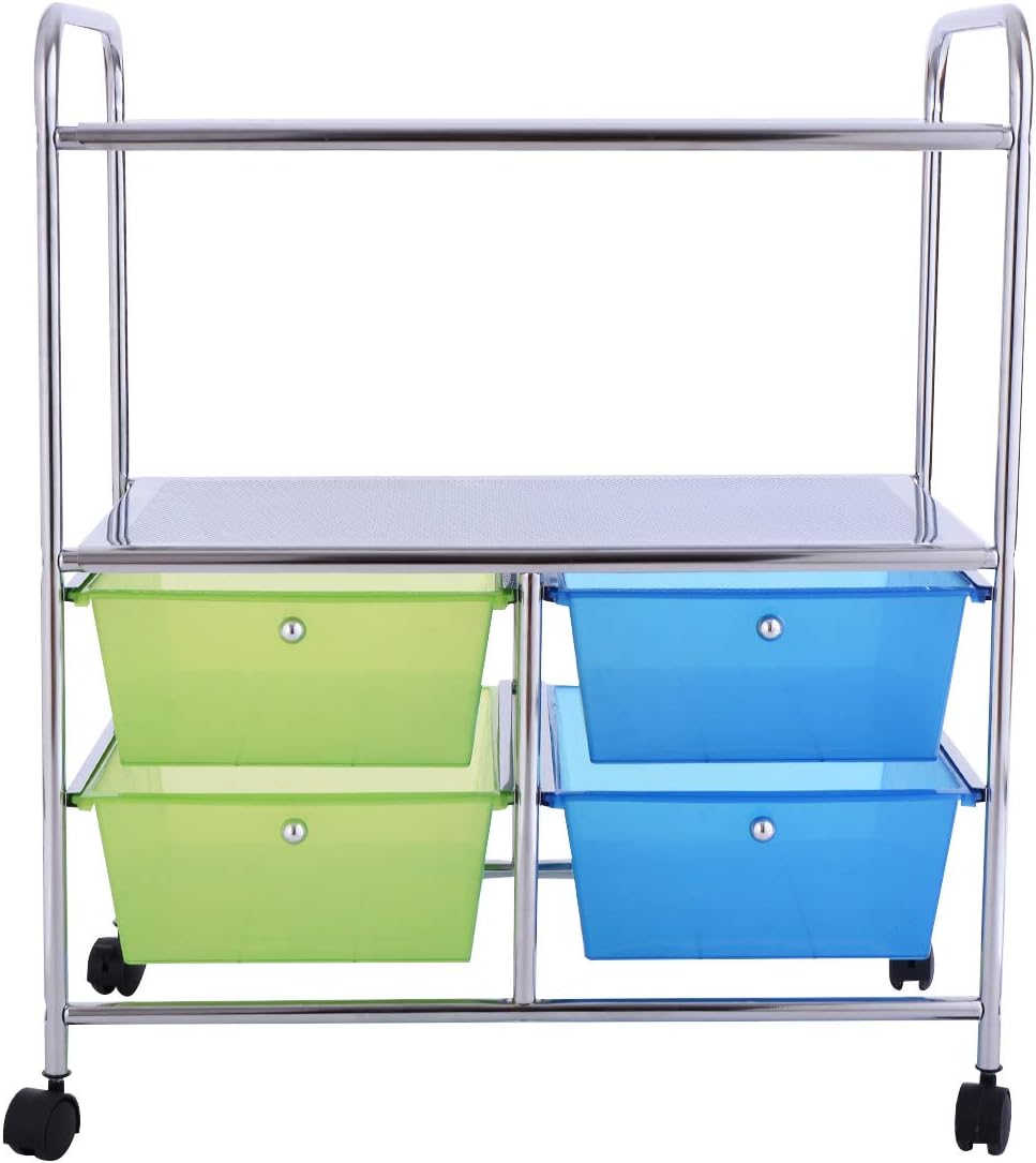 COSTWAY Rollwagen mit 4 stapelbaren Schubladen, Schubladenwagen Rollcontainer mit Metallgestell und