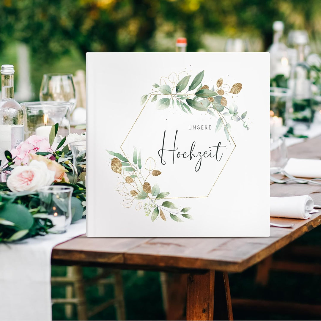 Marvelights Hochzeitsgästebuch, Gästebuch Hochzeit, 120 Seiten Blanko, Hardcover mit Goldprägung, ho