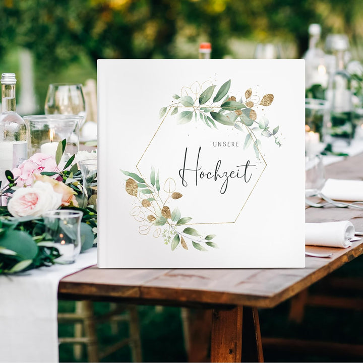 Marvelights Hochzeitsgästebuch, Gästebuch Hochzeit, 120 Seiten Blanko, Hardcover mit Goldprägung, ho