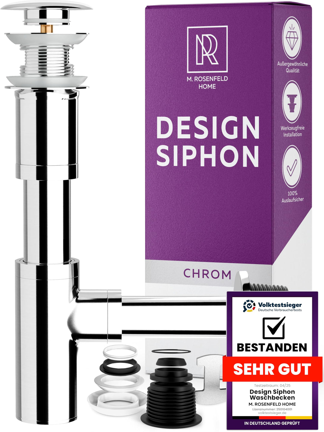 M. ROSENFELD HOME Design Siphon Waschbecken – Universeller Röhrensiphon 1 1/4" für Waschtisch, Geruc