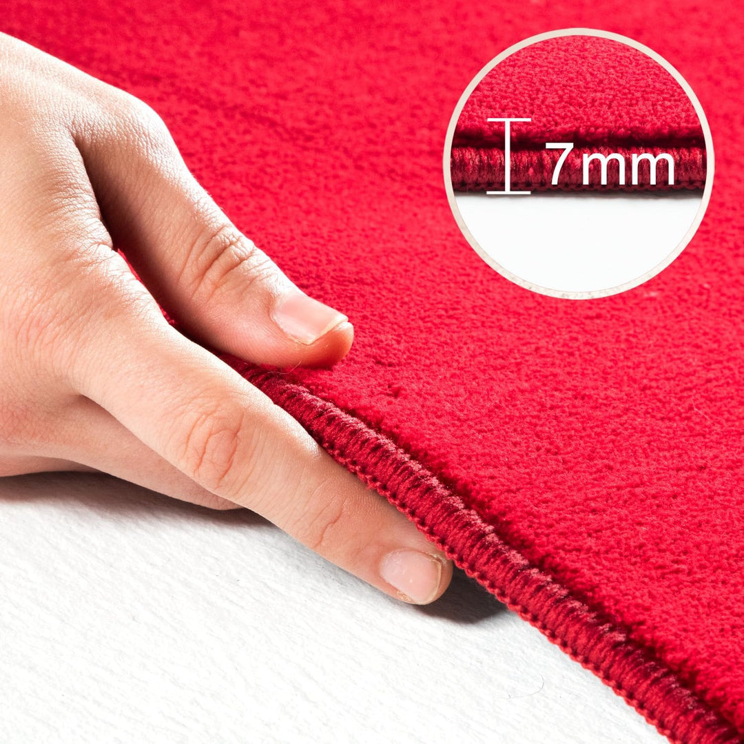 Waschbarer Teppich Wohnzimmer, Kurzflor rutschfest Flauschig Weich, Einfarbig Rot, Felloptik, Super