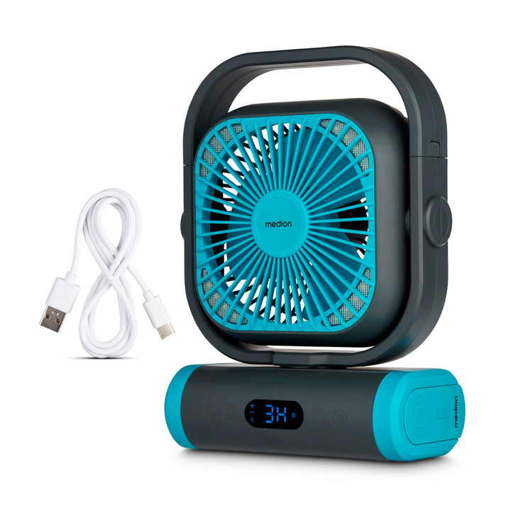 MEDION Ventilator E10 TF (Akku, Mini Ventilator, USB Ventilator klein mit Licht, Fernbedienung, 5 St