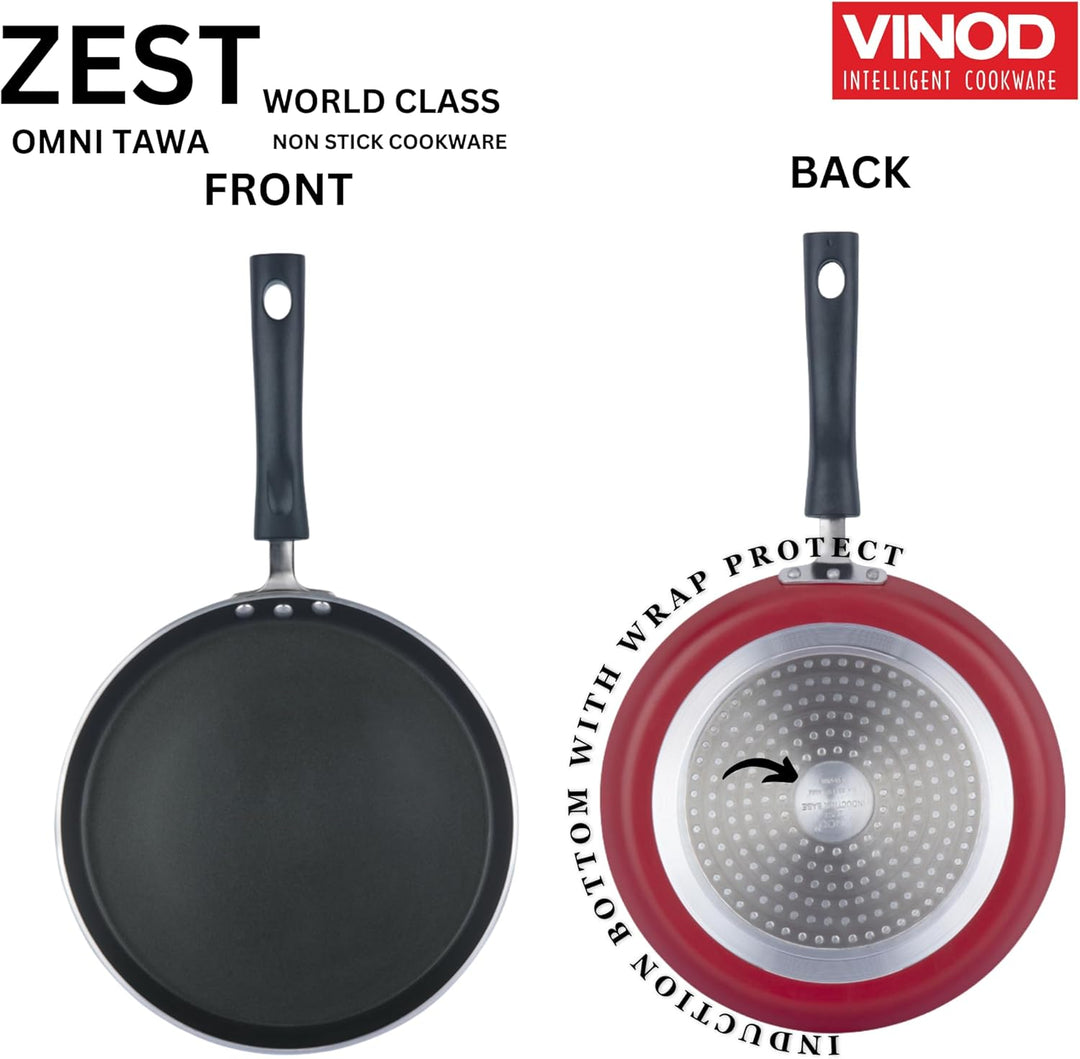 Vinod Cookware Zest Dosa Tawa Dosa Antihaftbeschichtung, Induktionsgeeignet, 25 cm, Rot / Schwarz 25