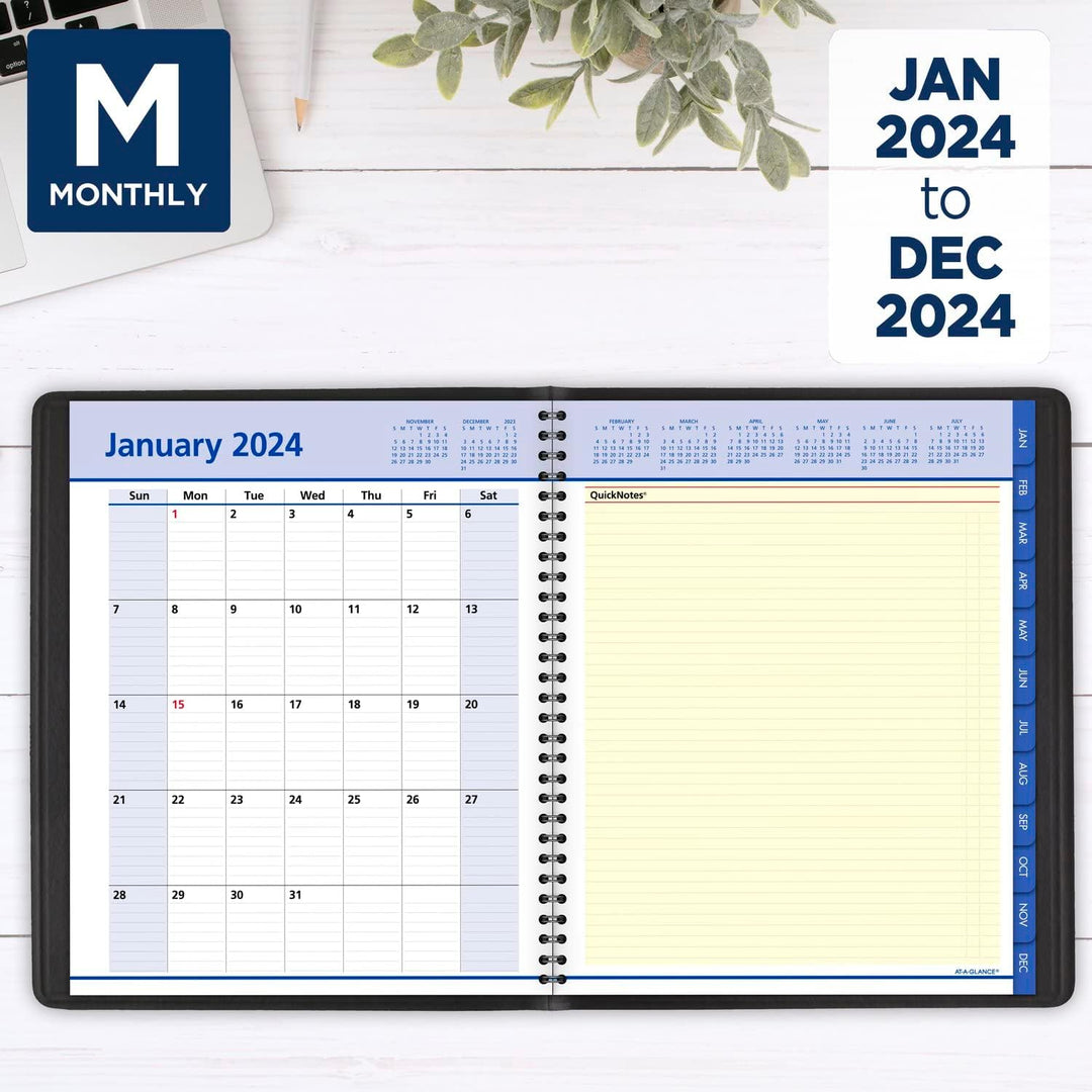 AT-A-GLANCE 2024 Wochen- & Monatsplaner, QuickNotes, offener Terminplaner, Monatsregister, 20,3 x 25