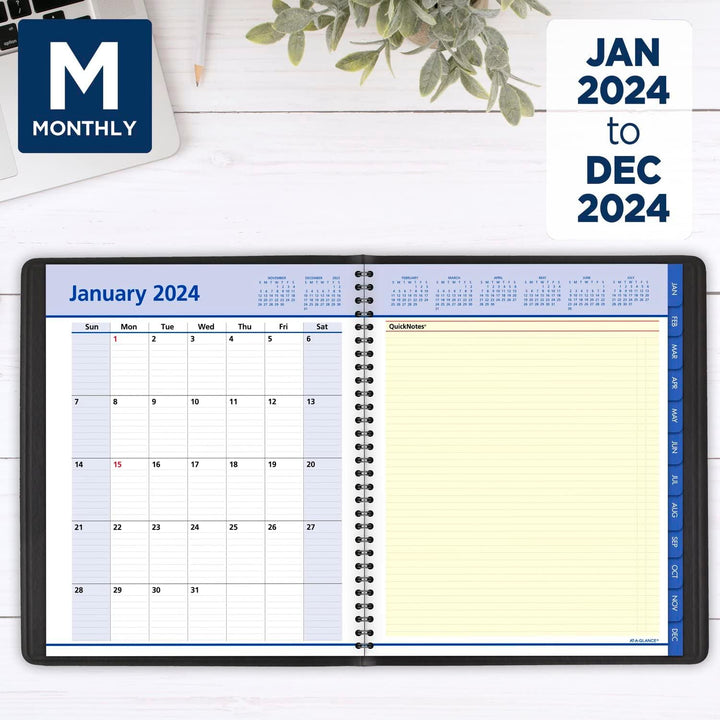 AT-A-GLANCE 2024 Wochen- & Monatsplaner, QuickNotes, offener Terminplaner, Monatsregister, 20,3 x 25