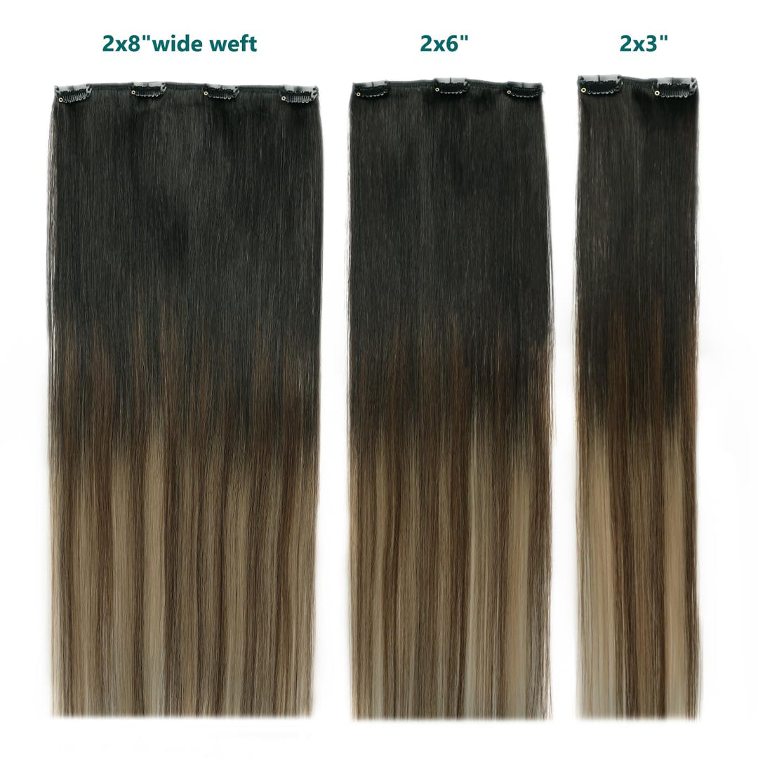 SURNEL Clip in Extensions Eechthaar, 50cm 20 Zoll 120g 6pcs Balayage Schokoladenbraun bis Karamellbl