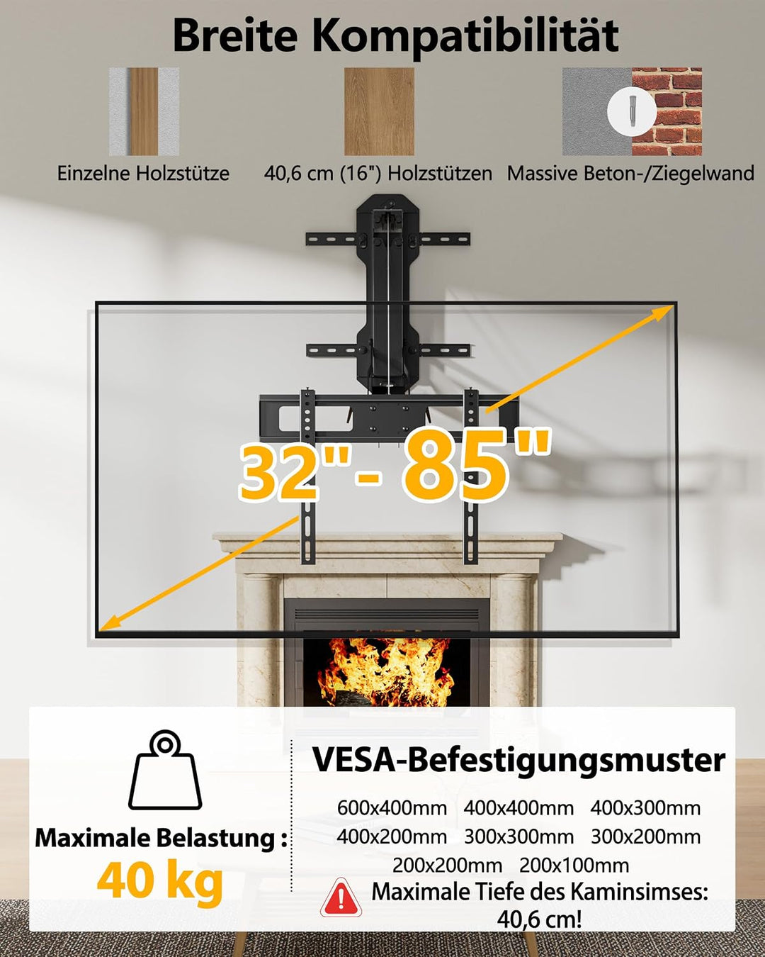 FORGING MOUNT Elektrisch TV Wandhalterung für 32-85 Zoll Fernseher bis 40kg, Motorisierte TV Wandhal