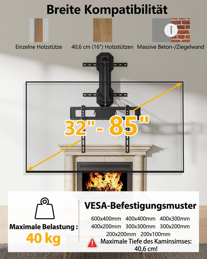 FORGING MOUNT Elektrisch TV Wandhalterung für 32-85 Zoll Fernseher bis 40kg, Motorisierte TV Wandhal