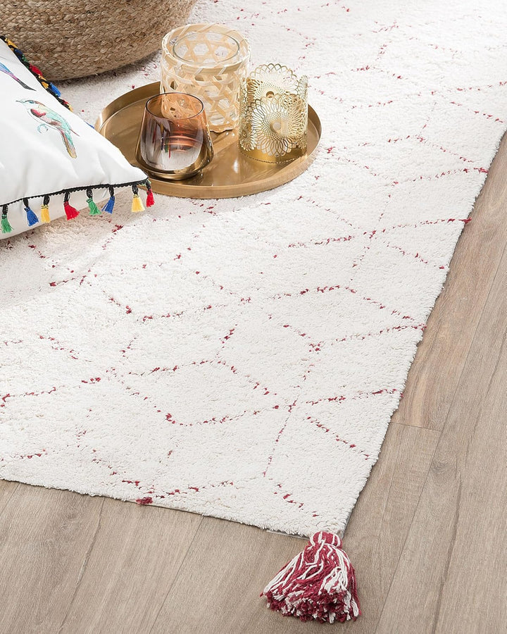 Dekorativer Teppich Shaggy mit Fransen weiss 80x150 cm Sakarya