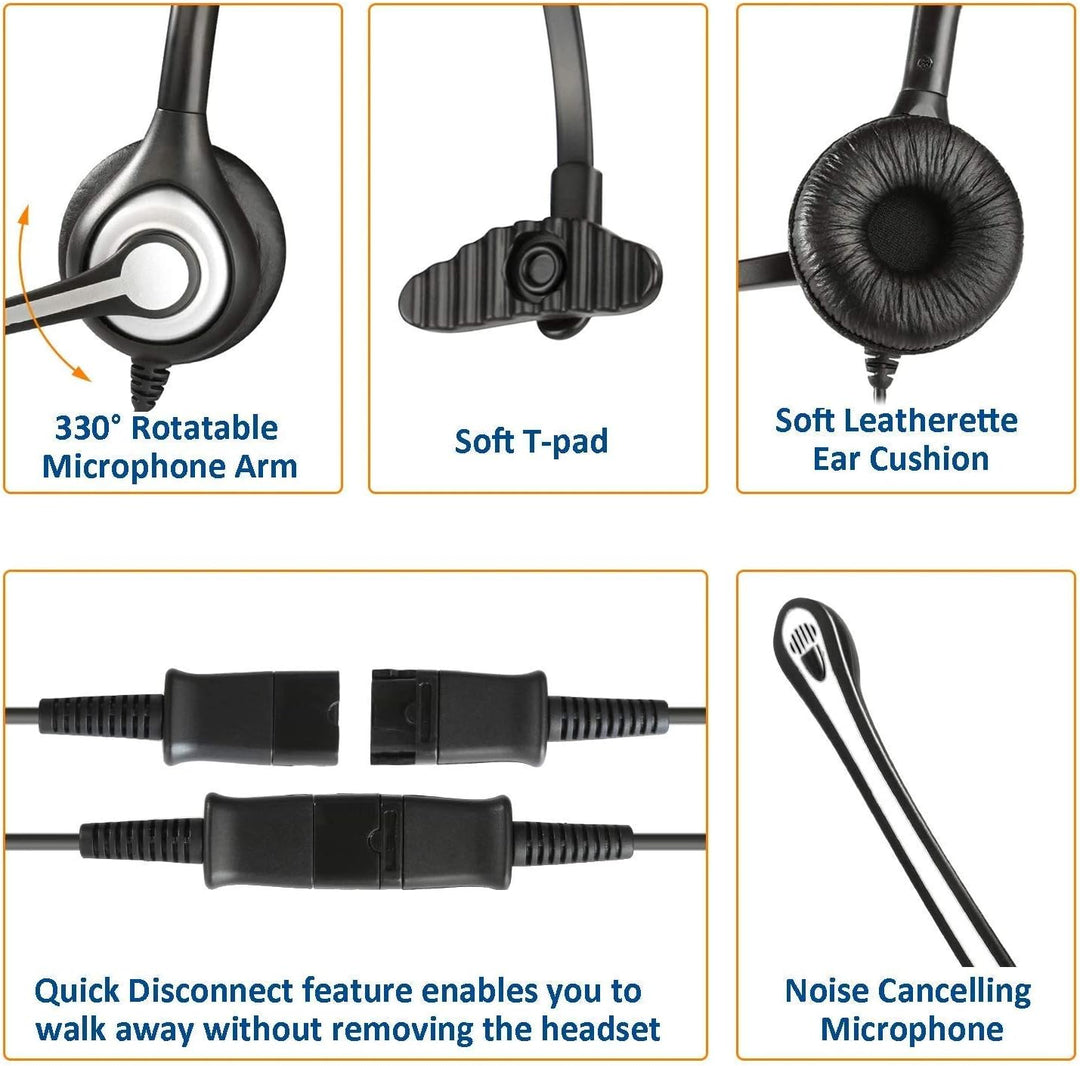 Wantek Telefon Headset Mono mit Noise Cancelling Mikrofon, Quick Disconnect, Call Center Kopfhörer f