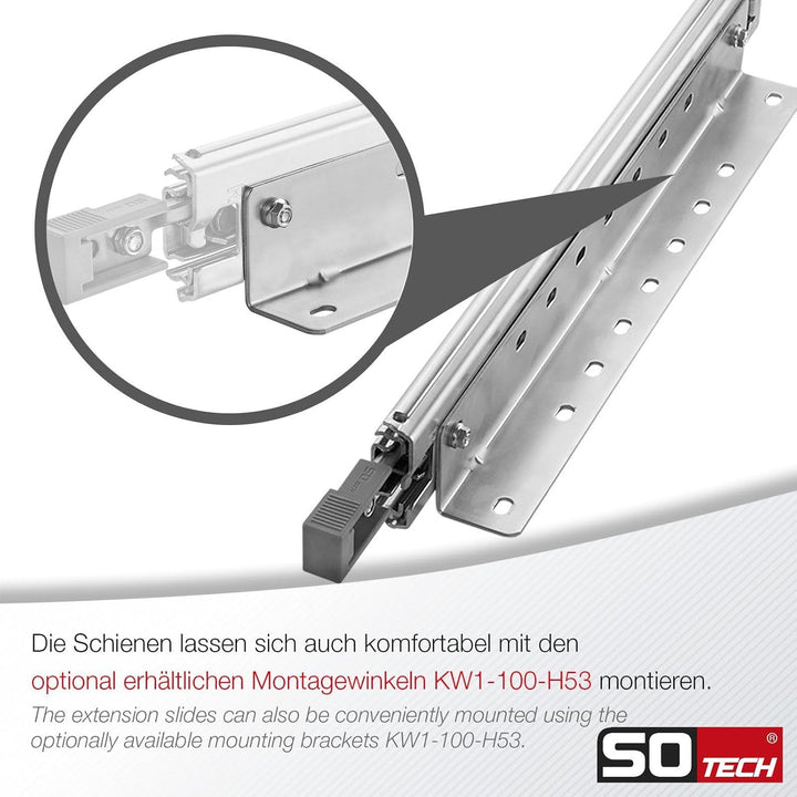 1 Paar SOTECH Schwerlastauszüge VarioSlide KV2-100-H53-L1050-EH 1050 mm mit Lock-in/out Einrastfunkt