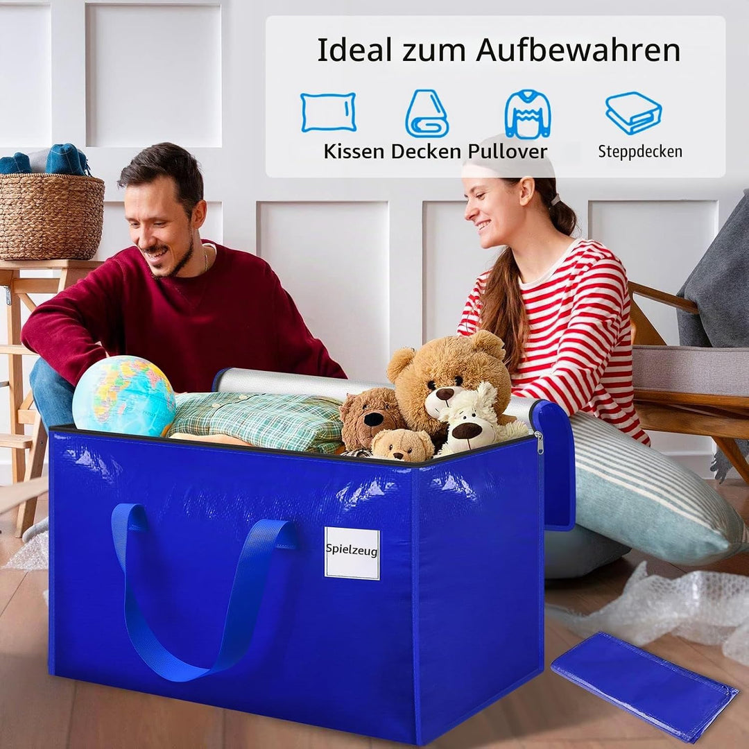 Withosent 100L Aufbewahrungstasche Gross Gewebt, 10er Wasserdicht Umzugstaschen mit Reissverschluss