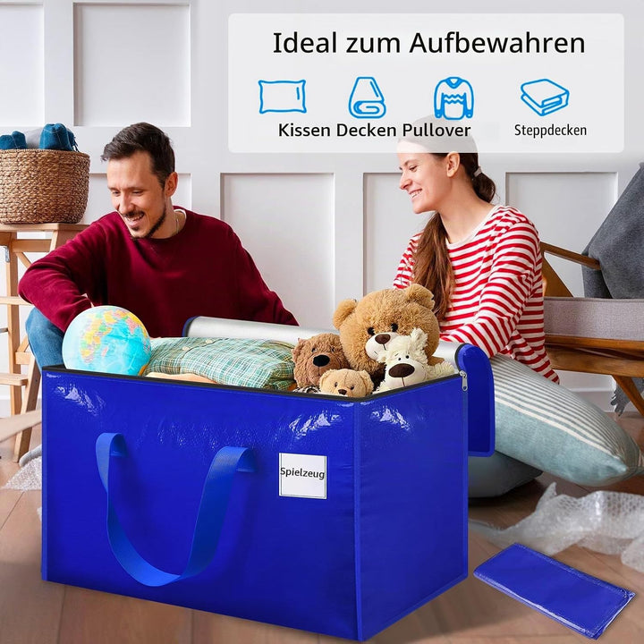 Withosent 100L Aufbewahrungstasche Gross Gewebt, 10er Wasserdicht Umzugstaschen mit Reissverschluss