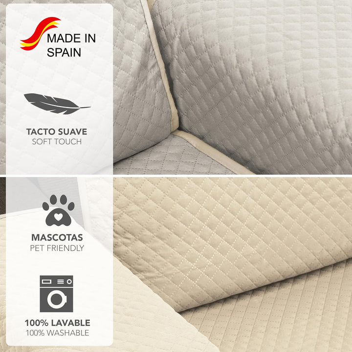 Martina Home Diamond Sofabezug, gesteppt, wendbar, Beige/Leinen, 3-Sitzer Beige/Leinen 3 Sitzer, Bei