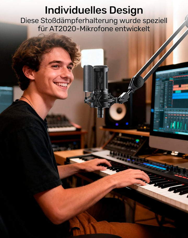 AT2020 Microphone Shock Mount Mikrofon-Stossdämpferhalterung mit Metall-Popfilter Anti-Vibrations-Au