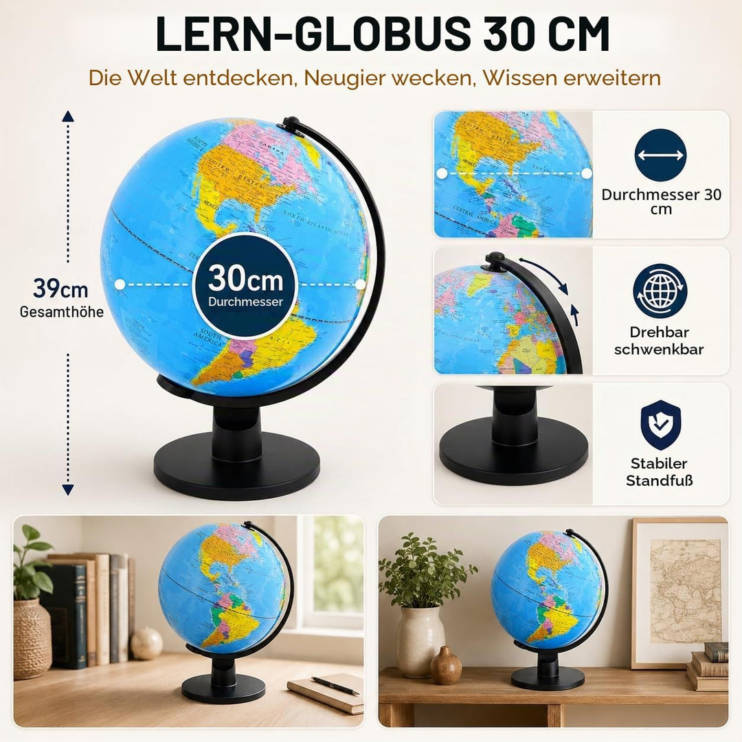 TOPGLOBE 30cm Globus Weltkugel pädagogische Politische Karte - Englischer Sprache, 30cm