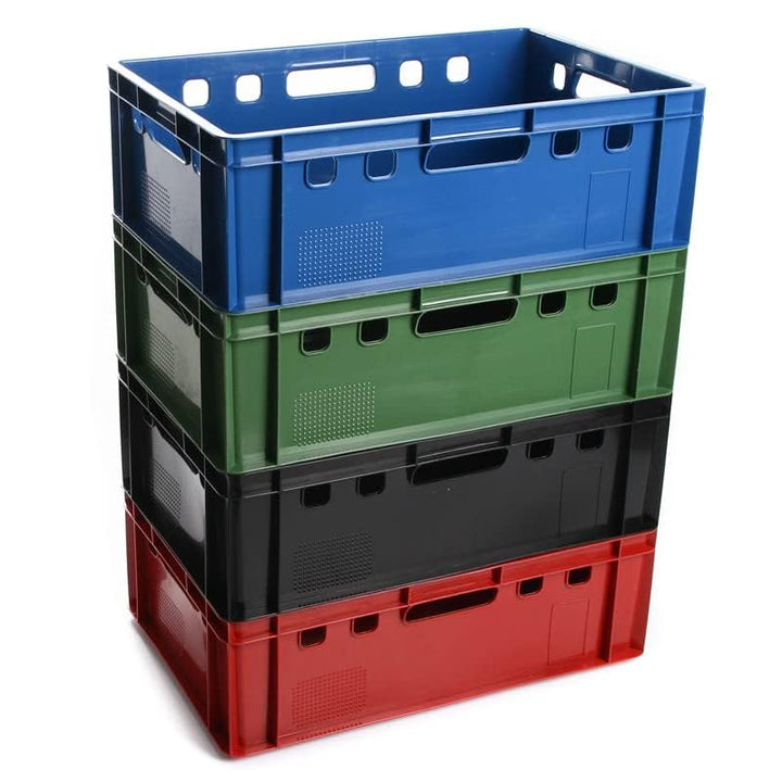 BirnePower 4x Fleischerkiste E2 Schwarz 60x40x20 cm – Eurokiste Stapelbar 41L, Fleischkiste HDPE Leb
