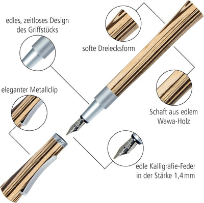 ONLINE Kalligraphie-Füllhalter Newood, Schönschreib-Füller, natürliches Wawa-Holz in braun, 3 Strich