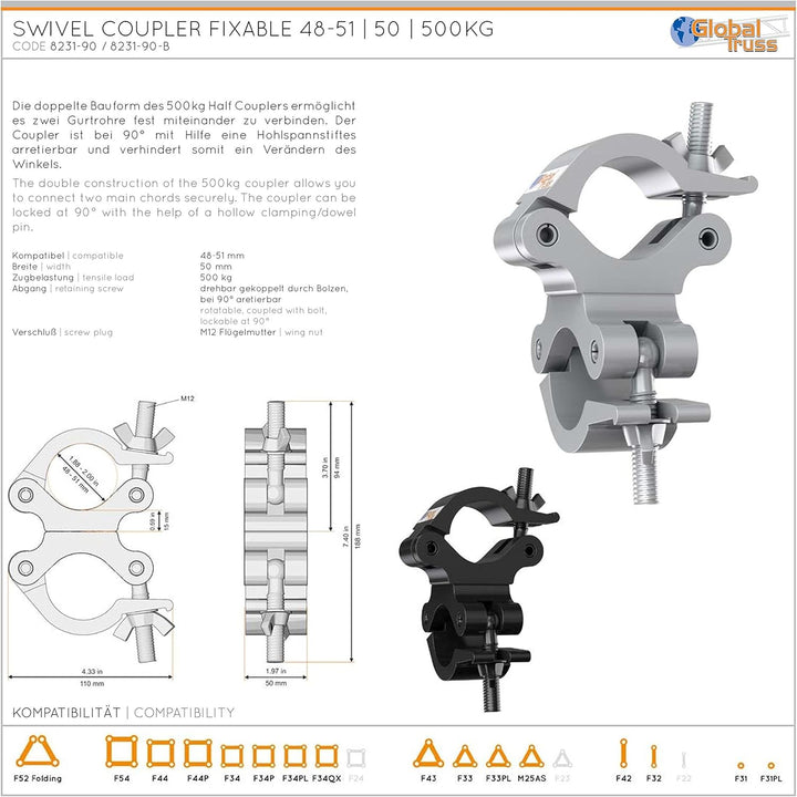 Global Truss Trussaufnehmer doppelt 90° aretierbar