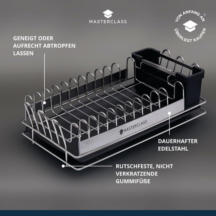 MasterClass Geschirr Abtropfständer Spüle, Edelstahl Abtropfgestell mit rutschfesten Gummifüssen, Ab