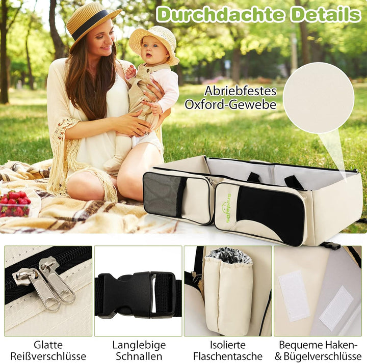 COSTWAY 3-in-1-Wickeltasche, tragbare Baby-Reisetasche mit Wickelunterlage, Kinderwagengurte, isolie