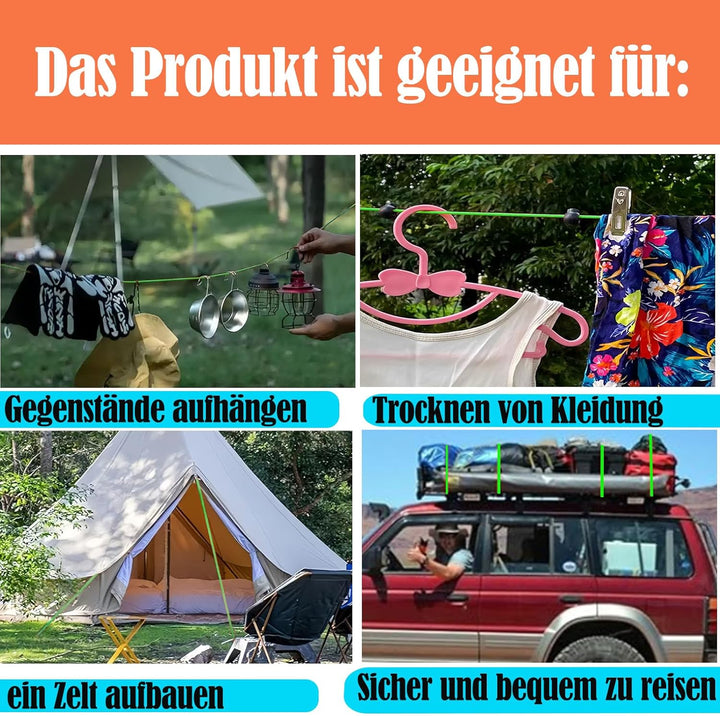 4 Stück Leichte Abspannleine Zeltschnur Reflektierend Zeltseil mit Spanner Einsteller für Outdoor-Ca