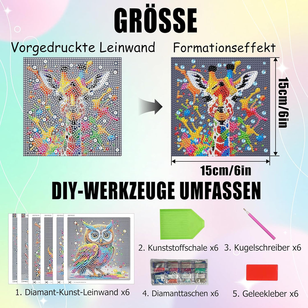 Yunruily 6er Set Diamond Painting Kinder - Tiere Diamant Painting Kinder,Diamond Painting Kind ab 6