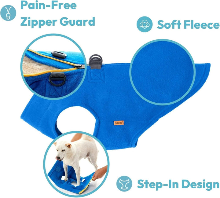 Gooby Fleece-Hundepullover mit Reissverschluss - Blau, Grösse M - warme Fleece-Hundejacke zum Einste