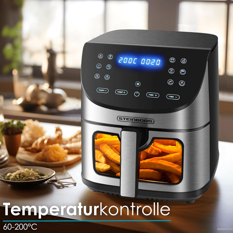 Heissluftfritteuse | 8 Liter | Heissluftfritteuse | 4 in 1 Mini Backofen | Fritteuse | Dörrautomat |