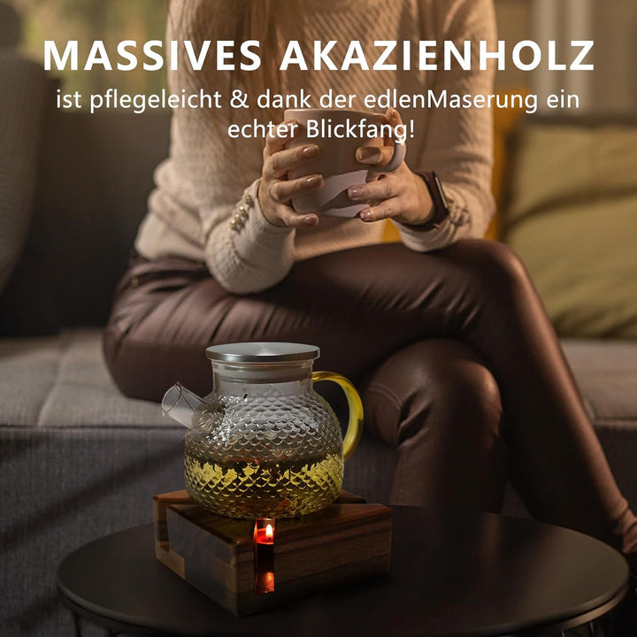 Stövchen Holz - Handgefertigter Teewärmer - Stövchen für Teekanne, Kaffe &amp; Essen - Teestövchen - Sic