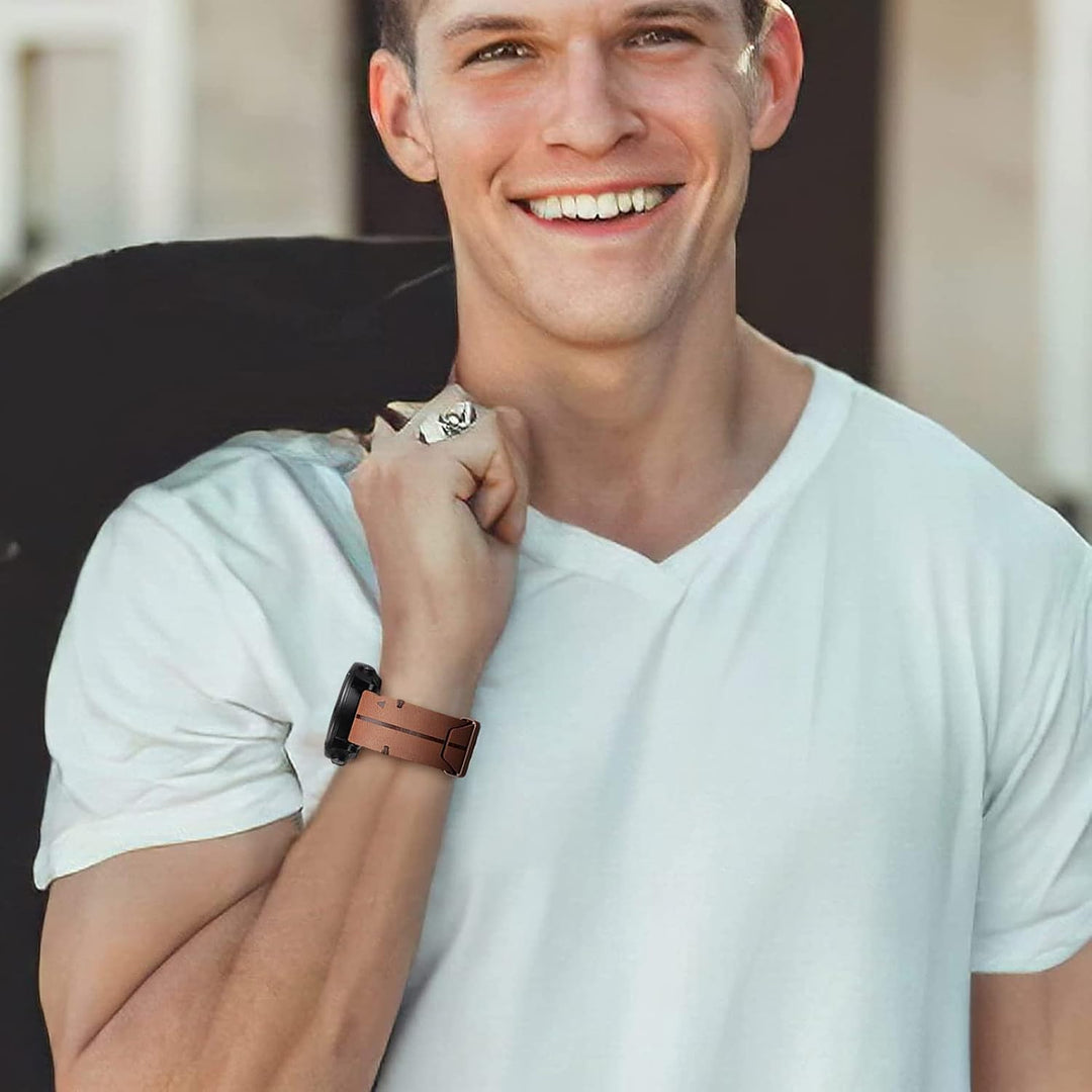 Leder Armband für Garmin Fenix 7, 22mm Echte Leder Ersatzarmband Quick-Fit Uhrenarmband für Fenix 6,