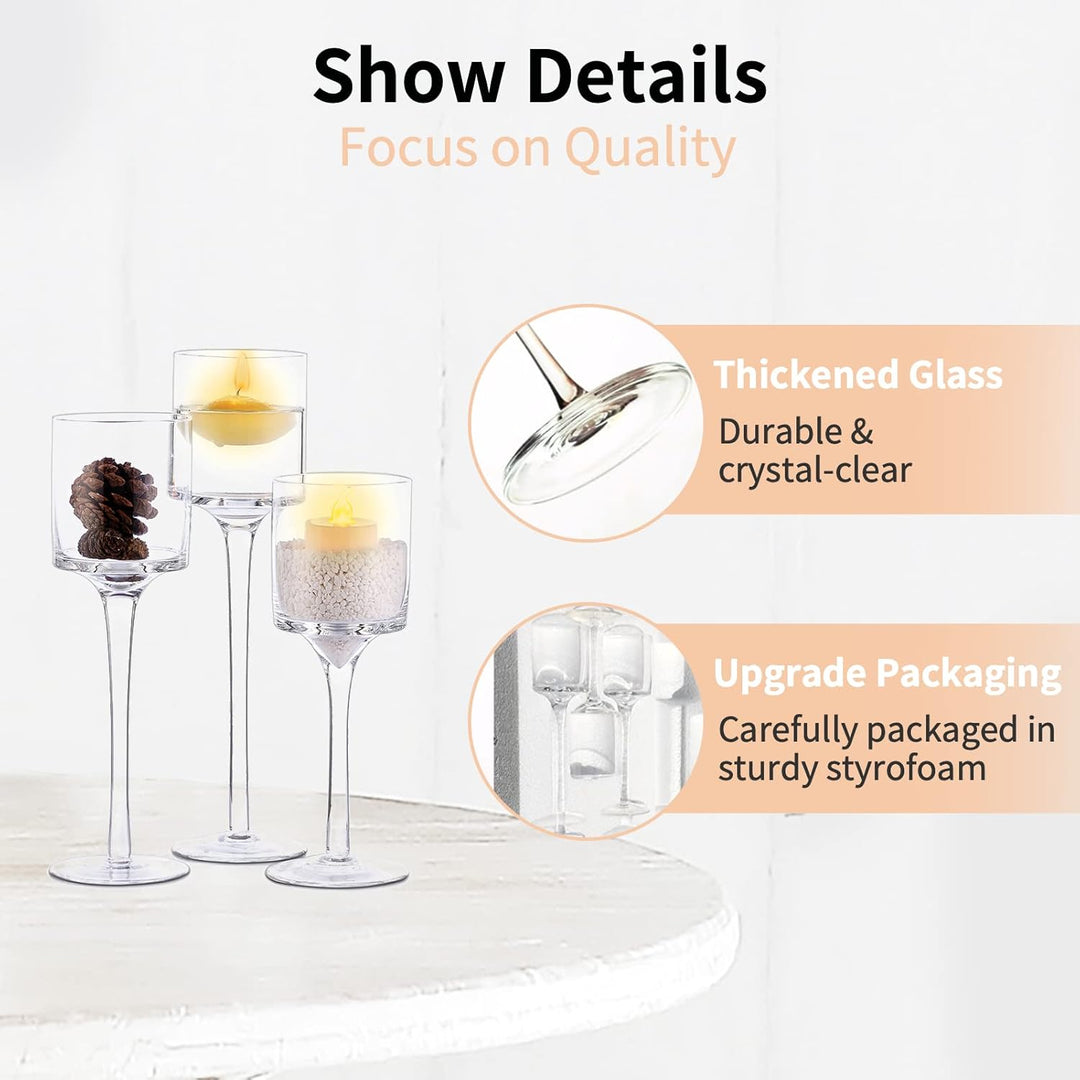 Nuptio Teelichthalter 6 Stück Glas Kerzenhalter - Teelicht & Schwimmkerzen Hohe Elegante Stumpenkerz