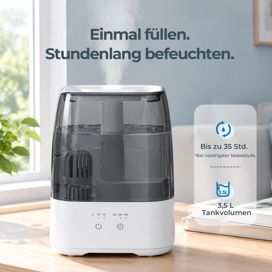 ROSEKM Luftbefeuchter Schlafzimmer, 3,5 L, Top-Fill mit Wasserfilter, leise