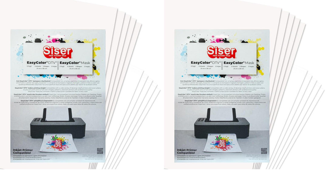 Siser® Easy Color DTV Pack 5+5 Thermotransferfolie, bedruckbar mit Tintenstrahldrucker, 5 Blatt A4 E