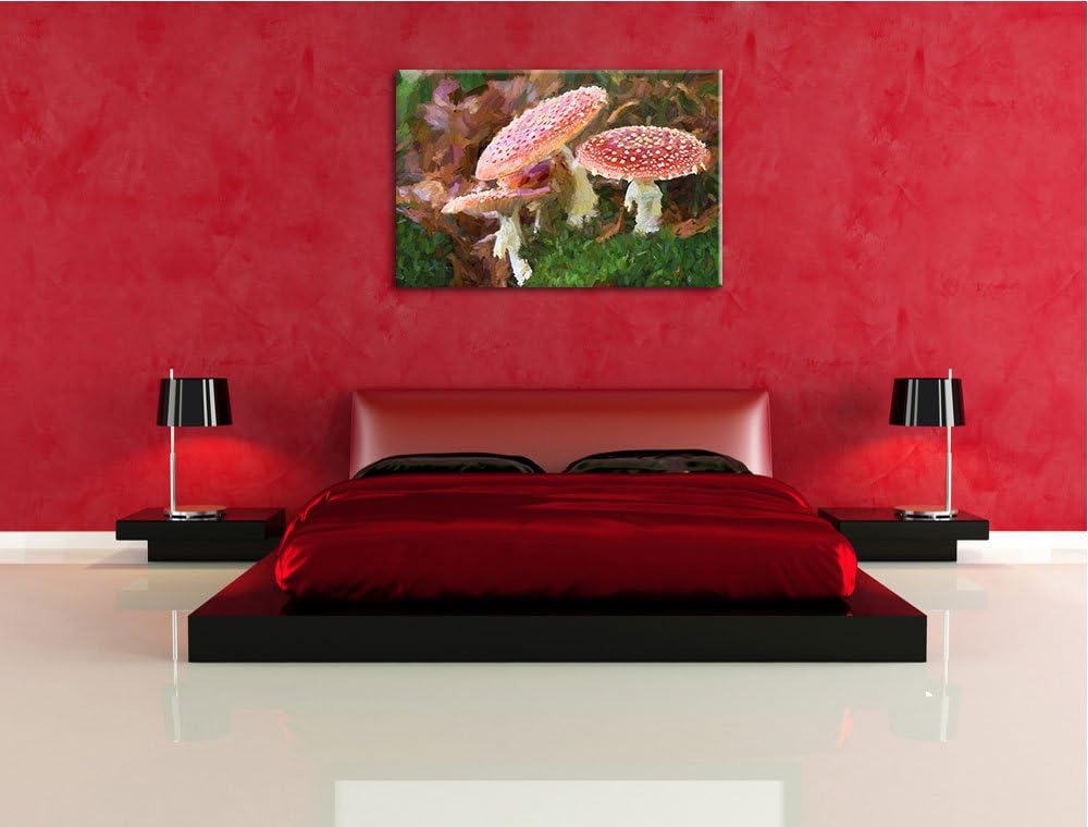 schön gemalte Fliegenpilze Format: 100x70 auf Leinwand, XXL riesige Bilder fertig gerahmt mit Keilra