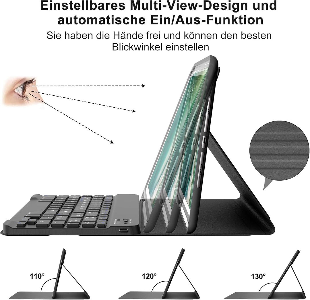 IVEOPPE Hülle mit Tastatur für iPad 6. Generation 9.7 Zoll, Magnetisch Abnehmbarer QWERTZ Bluetooth
