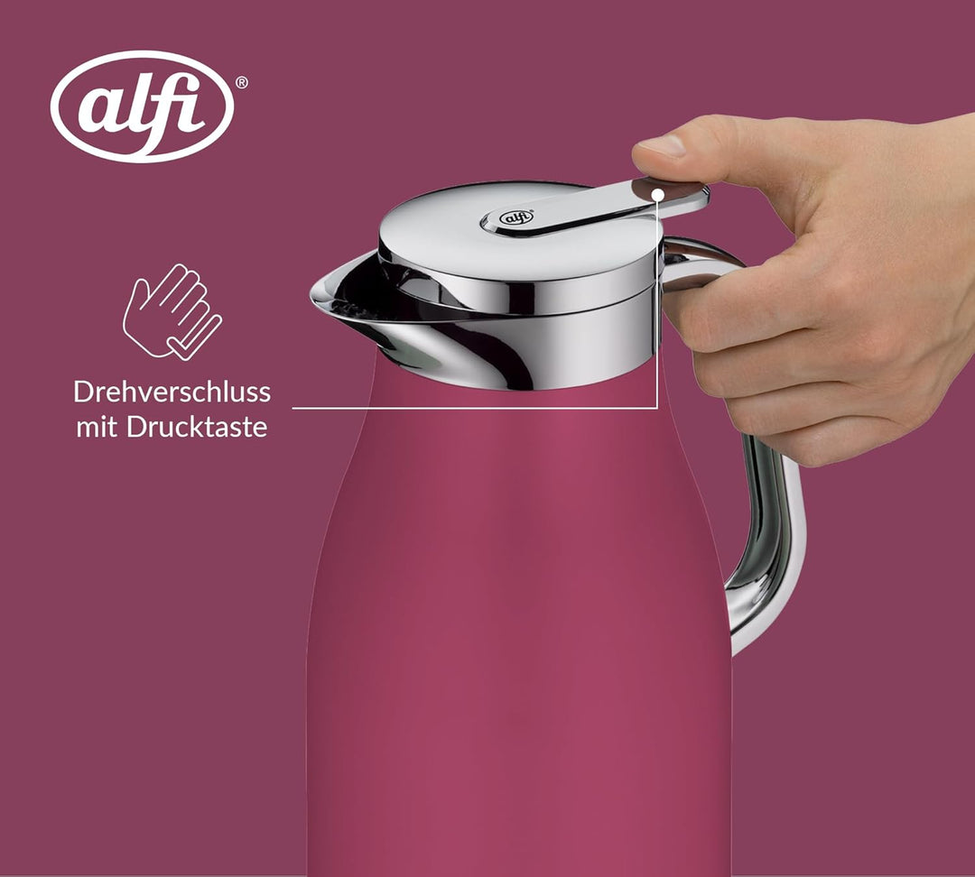 alfi SKYLINE 1,0l, deep rose, Edelstahl-Isolierkanne mit hygienischem Hartglaseinsatz, Drehverschlus