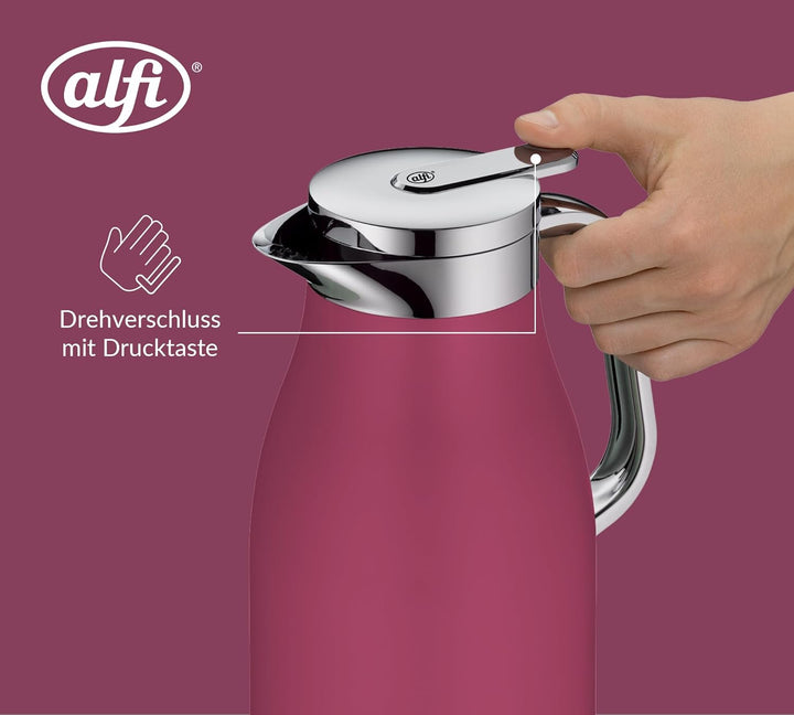 alfi SKYLINE 1,0l, deep rose, Edelstahl-Isolierkanne mit hygienischem Hartglaseinsatz, Drehverschlus
