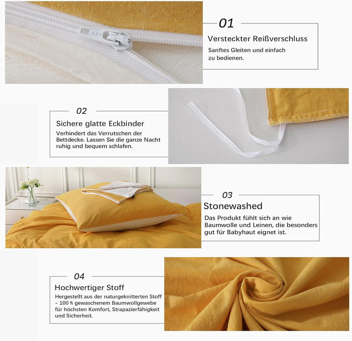 MILDLY Bettwäsche 155x220 Baumwolle, Bettwäsche-Sets Gelb 2 Teilig mit Reissverschluss Ähnliche Text