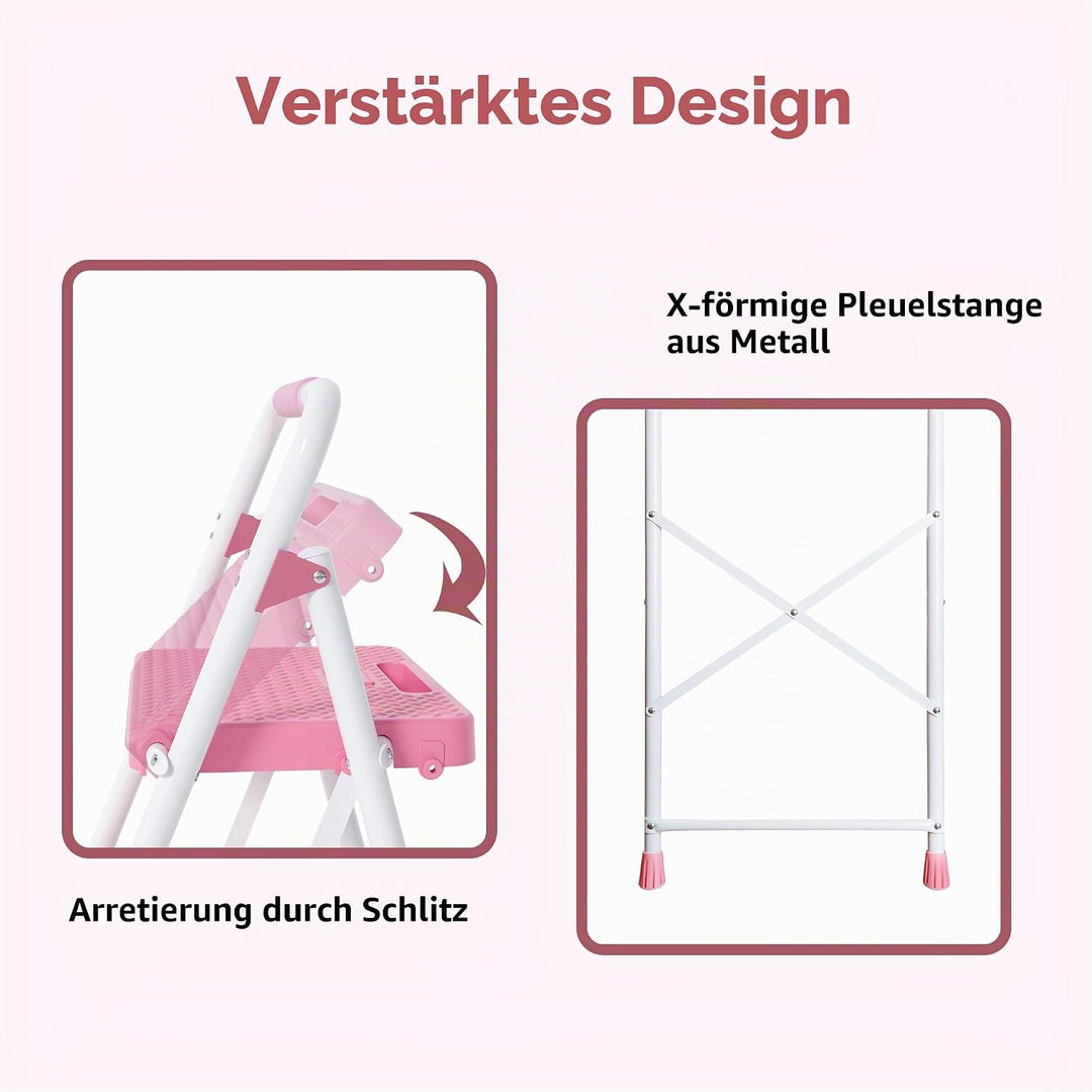 BONTEC Trittleiter 3 Stufen Klappbar, 272kg/600lbs Kapazität mit Breiten Anti-Rutsch-Pedalen, Faltba