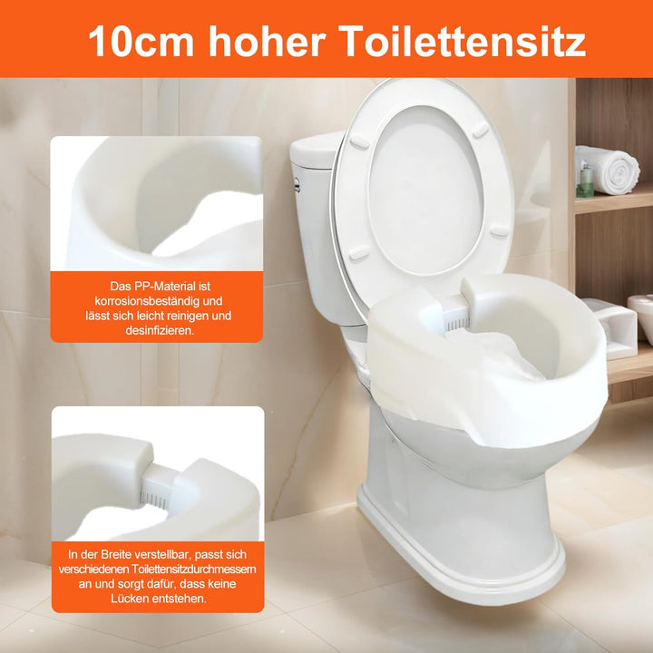 Toilettensitzerhöhung,Toilettensitz mit einstellbarer Breite,10cm Wc sitzerhöhung,150 kg Tragkraft,W
