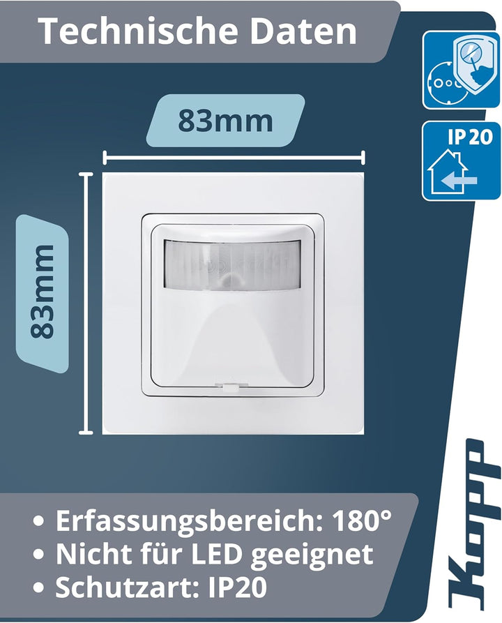 Kopp 808102014 INFRAcontrol 180 Grad, Komplettgerät, inkl. 1-Fach Abdeckrahmen (Design Paris), UP, I