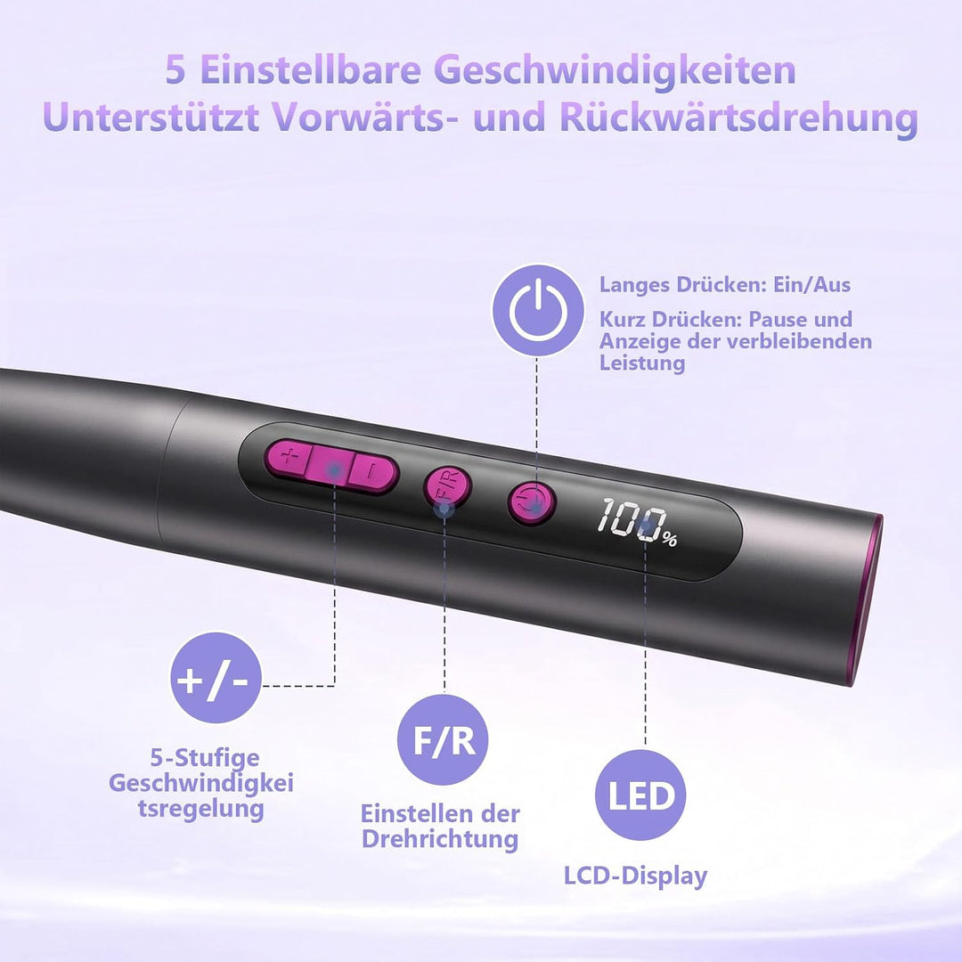 POFIBO Nagelfräser Kabellose 35000 U/Min - Professioneller Nail Drill für Gelnägel und Acrylnägel, E