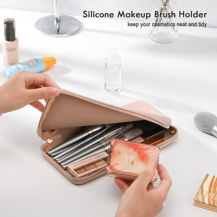 FVION Makeup Pinsel Halter, Tragbarer Kosmetiktasche, Makeup Pinsel Organizer für Reisen, Grosse Mak